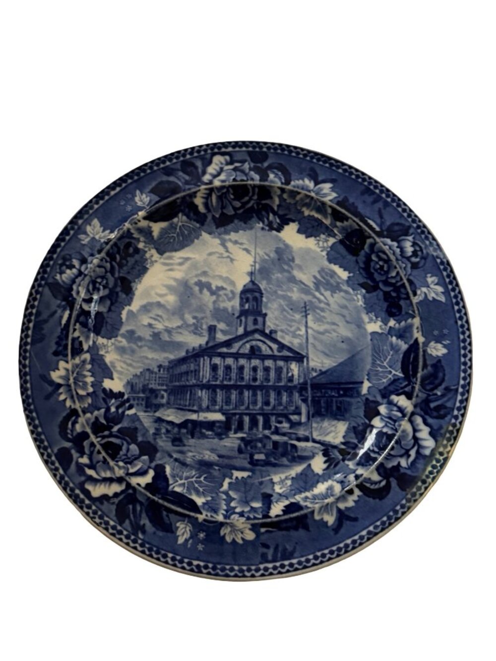 Antique Wedgwood Faneuil Hall Boston Blue Transferware Plate Cradle of Liberty E